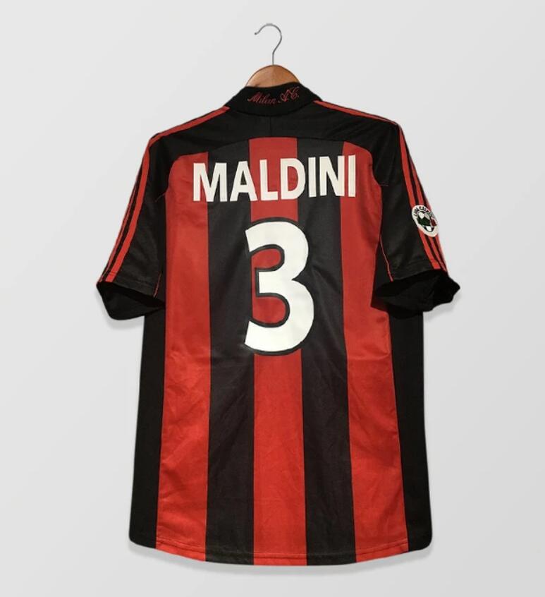 2000-02 AC Milan Retro Home Kit Soccer Jersey Maldini #3